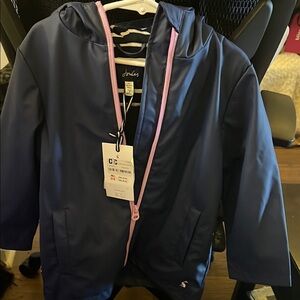 Joules Kids Raincoat in Navy with Pink Trim